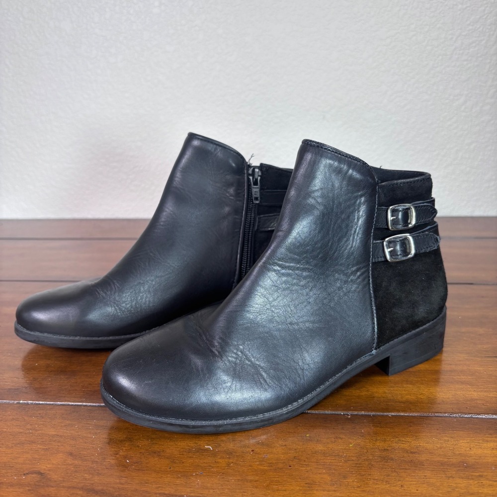 Zara Ankle‎ Boots Girls Size 35 Black Leather Suede Moto Side Zip Buckle Shoes